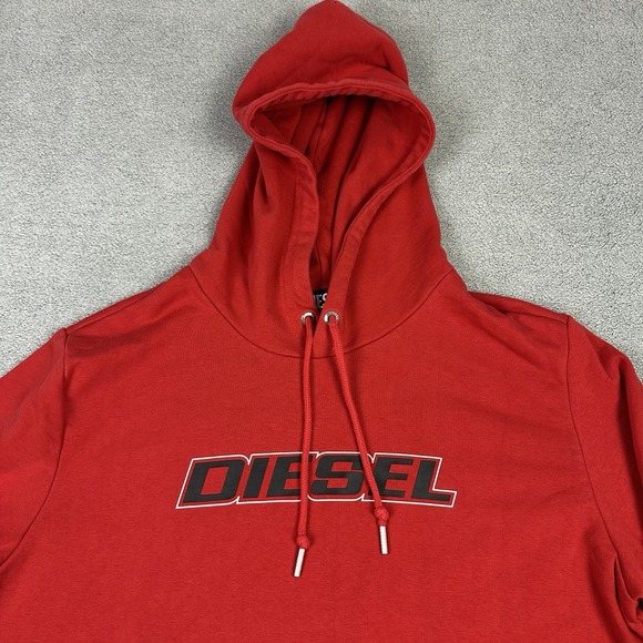 Diesel Hoodie Mens XXL 2XL Red Pullover Graphic Logo Only The Brave Sweatshirt - Picture 2 of 14
